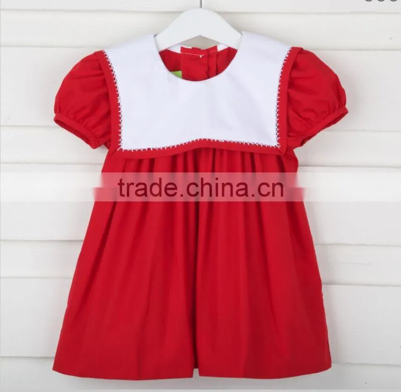 New style smocked O Neck Dress 2017 hot sale casual short sleeve button back baby dress for boutique kids clothing