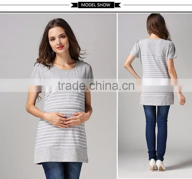 Pregnant woman shirts breastfeeding tops wholesale strips maternity T-shirts