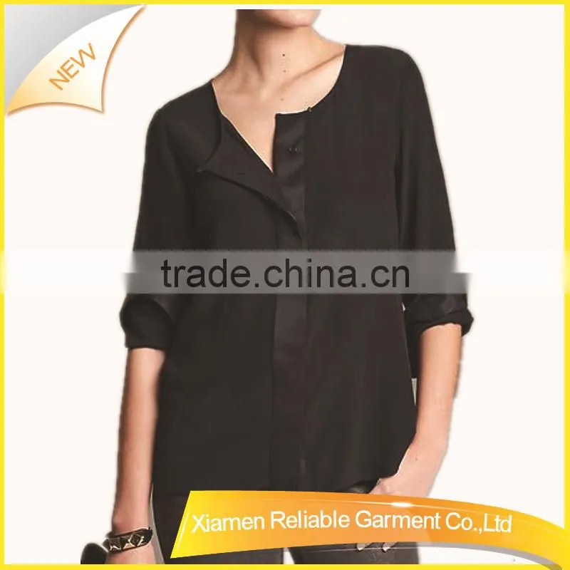 Black hotsale chiffon fit in stock shirt with long sleeve