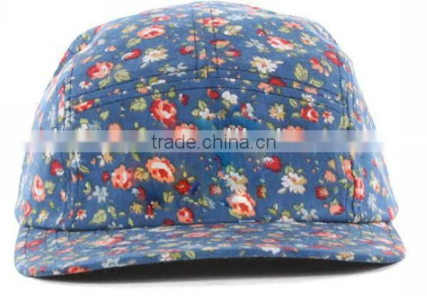 Rose floral fabric blank 5 panel caps custom your own logo