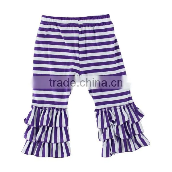 2017 childrens boutique clothing stripe kids capri girl triple ruffle pants