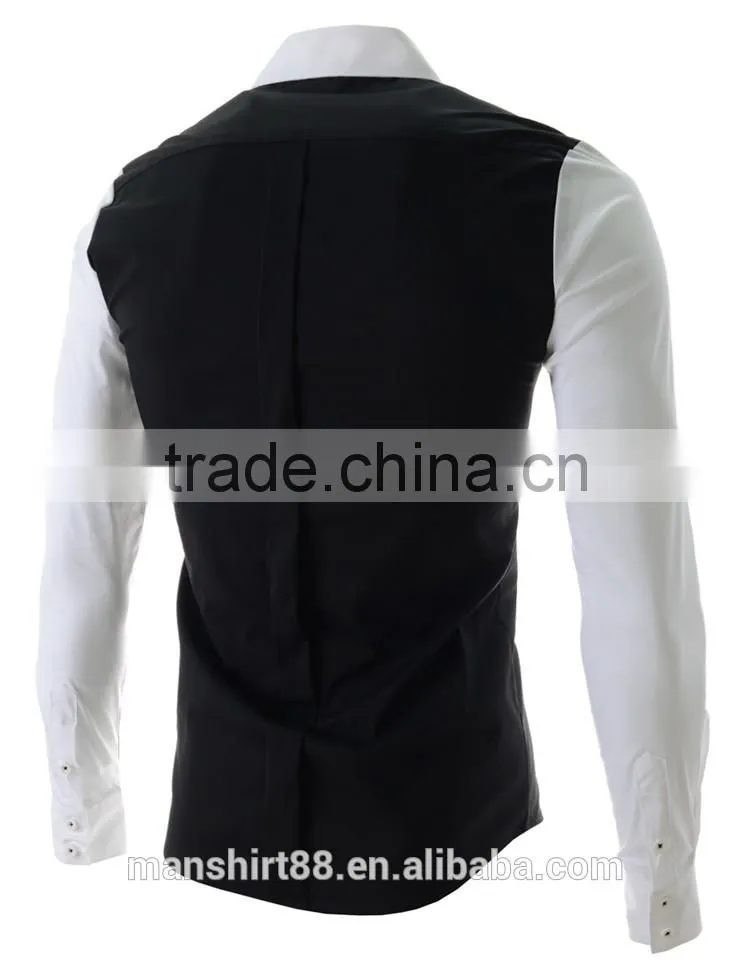 2017 latest designer contrast collar and sleeve slim fit dress men shirt
