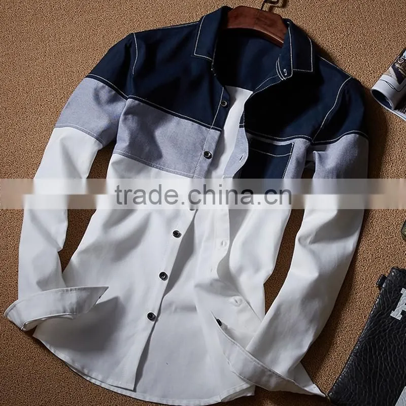 Autumn men leisure Oxford spinning young men long sleeve shirt joining together of men's shirts