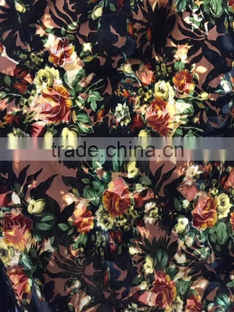 Polyester Spandex Fabric Burnout Printed Korean Velvet 2017