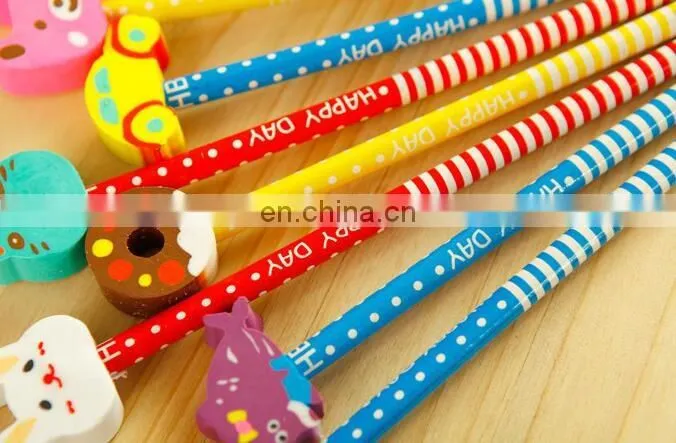 cute cartoon series wooden pencil with eraser stationery set Kid gift set Wholesale