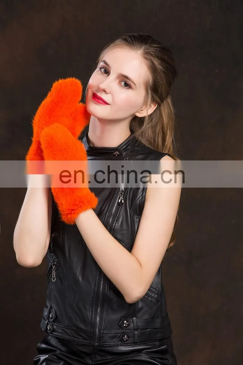 Lady Cute New Product Real Mink Fur Knitting Fingerless Gloves Fashion Fur Cuffs Gloves