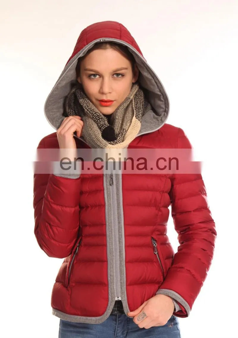 Fashion Design Europe Style Hooded Anorak Red Winter Jacket