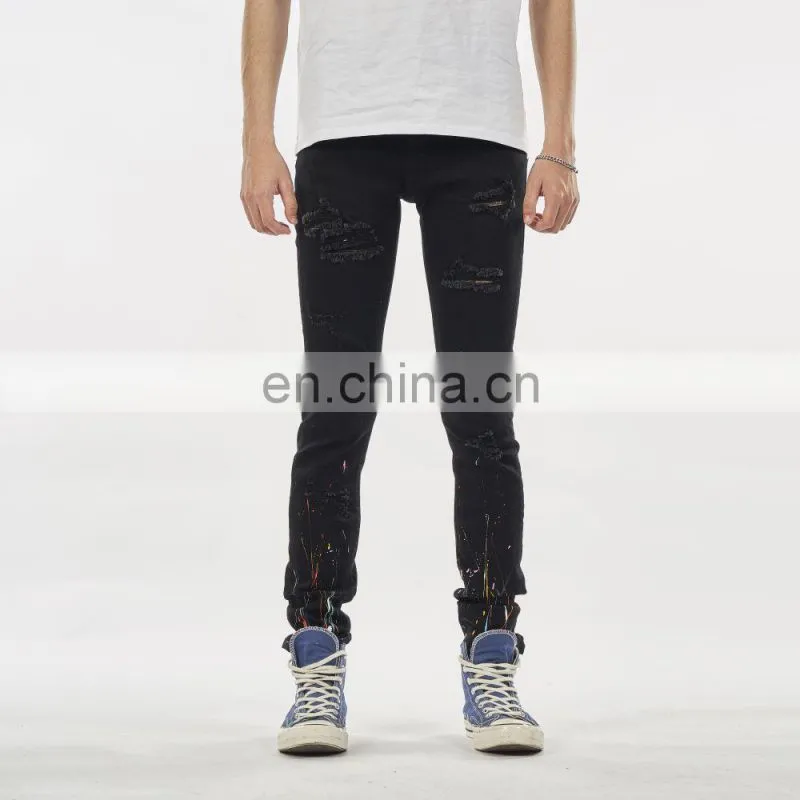 DiZNEW SLIM FIT MEN'S JEANS PANTS CRUSH JEANS FOR MEN DARK BLUE