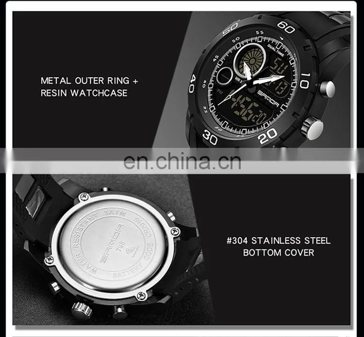 SANDA 795-1 Latest Water Resistant Analog Digital Silicone Watches Fashion Branded Wrist Watch