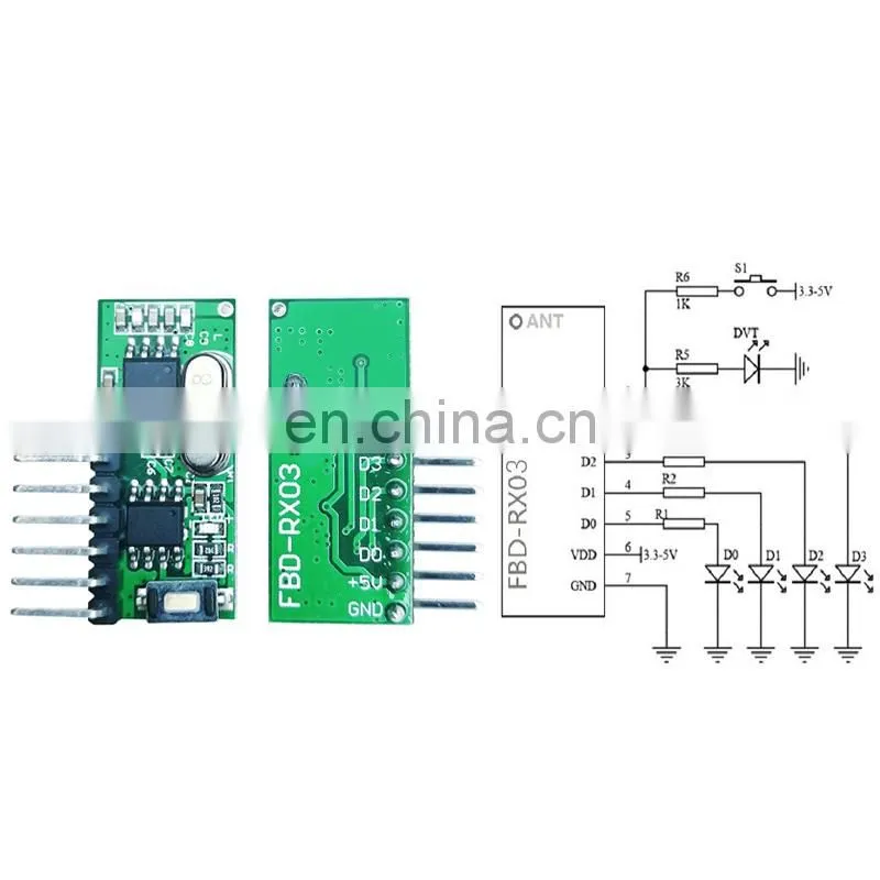 Wireless 433Mhz RF Module Receiver and Transmitter Remote Control Built-in Learning Code 1527 Decoding 4 Channel Output