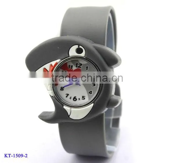 Cute dolphin slap watch with glass face quartz movt silicone strap for child