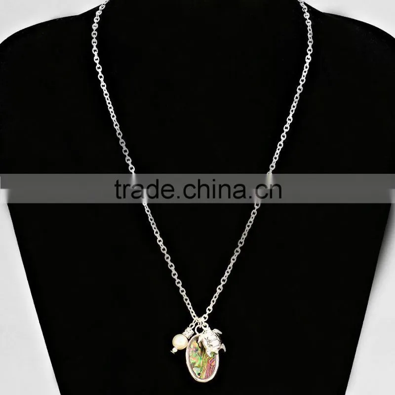 Abalone sea turtle pendant necklace set