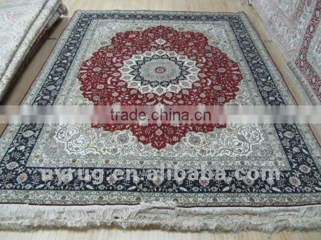 hand tufting silk on wool antique persian style double knots silk white carpet