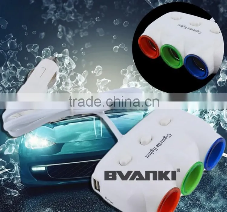 new products 2016 High Quality Triple3 Way Splitter+Dual USB Port Car Cigarette Lighter Socket Splitter Charger with gps tracker