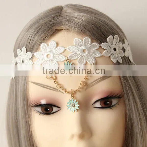 Gothic Handmade Bride Princess Wide Lace Flowers Head Wrap Hairband
