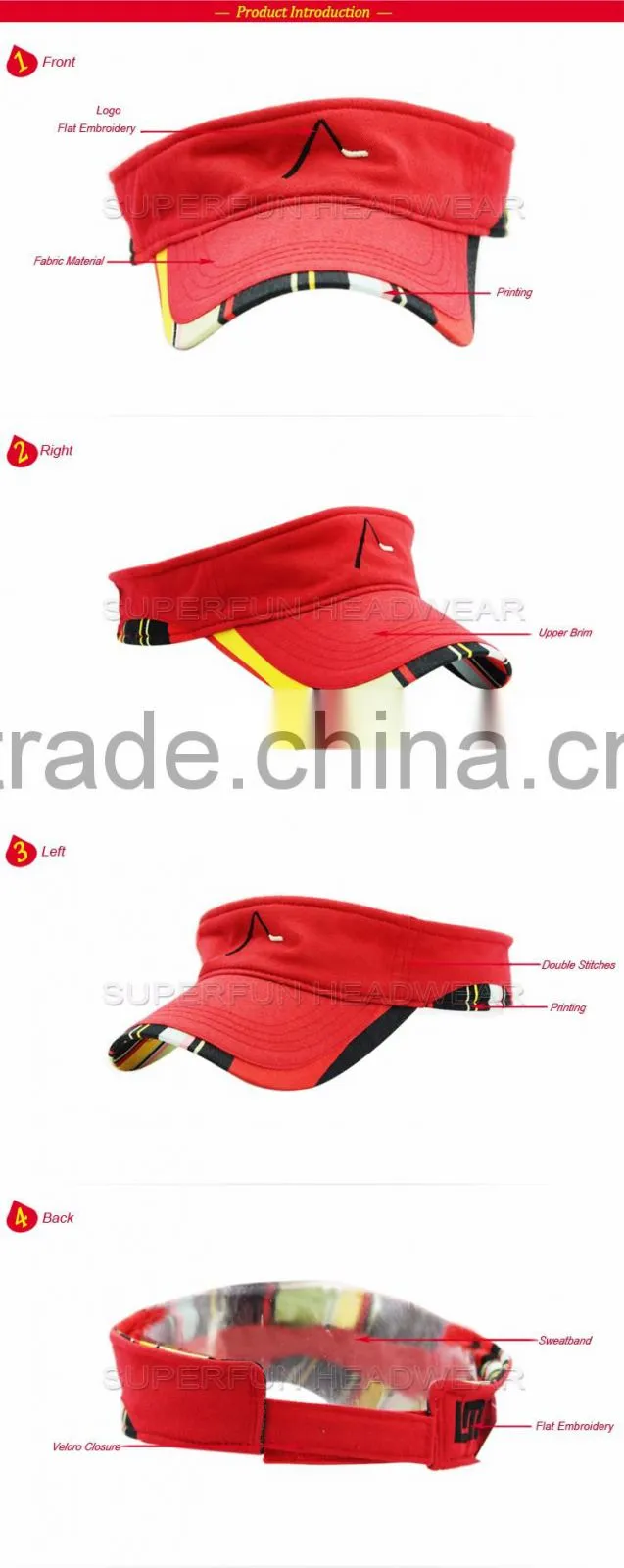 red embroidery design large visor cap