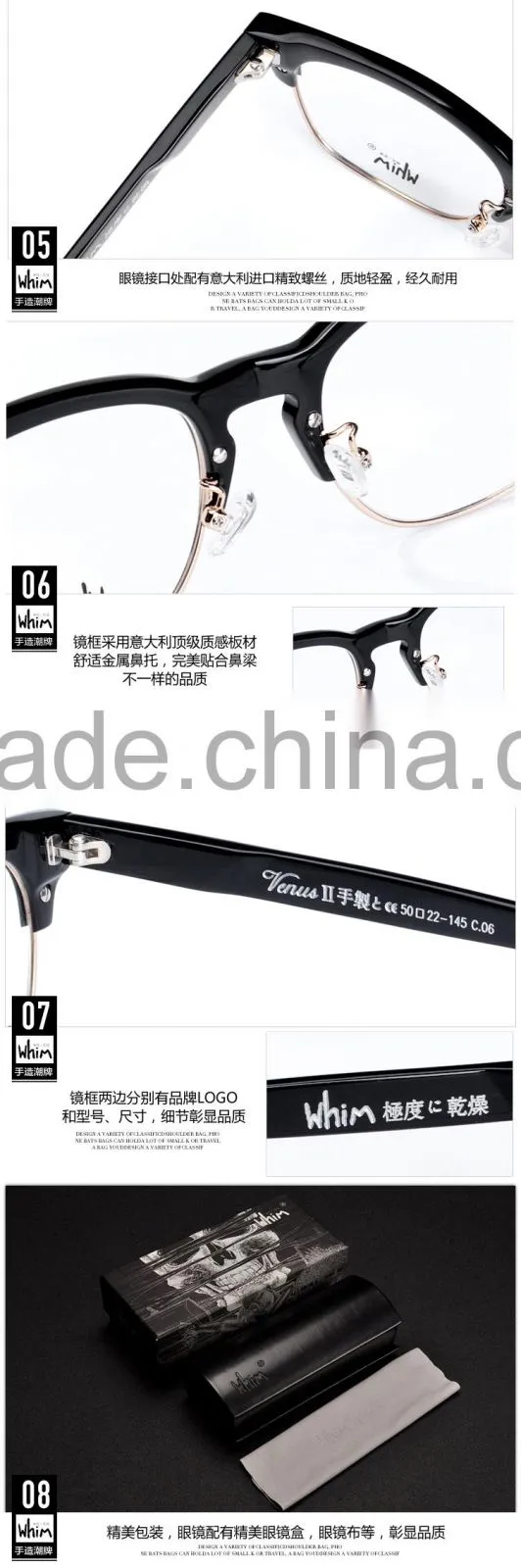 Whim Brand Designer Hand Made Half Rim Retro Myopia Acetate Glasses Frame