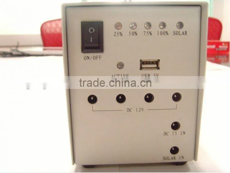 Small home solar system 15W, 2 LED lights,1*5VUSB,4*12V output