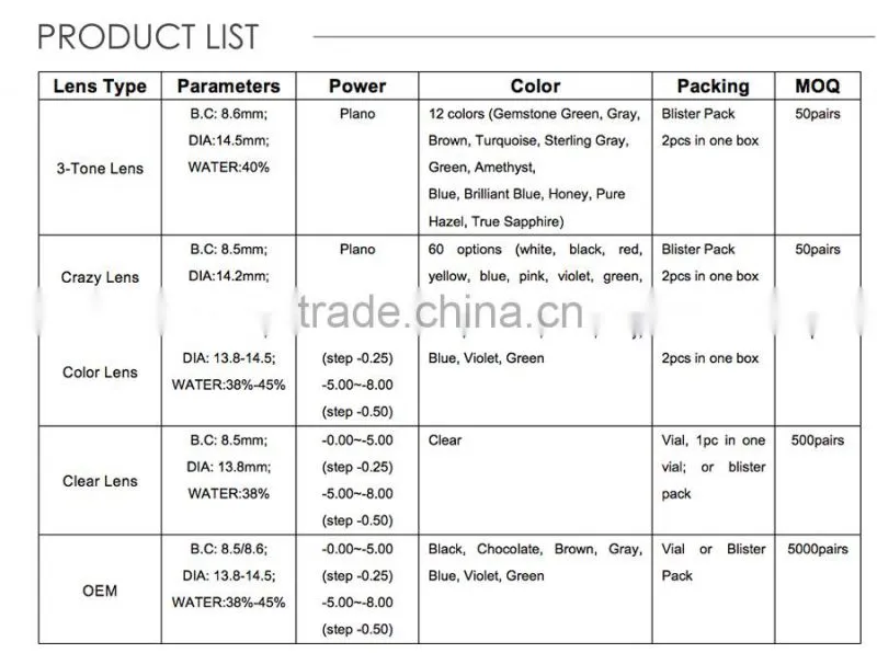 2016 FANCY large best china circle color contact lenses Accept mix colors