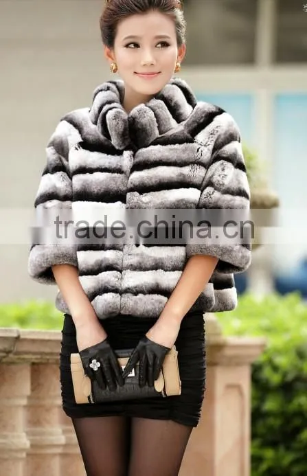 rex14009 chinchilla rex warm winter fashion coat with hood