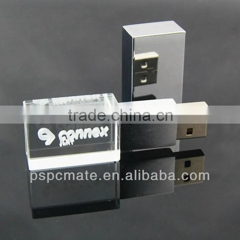 1GB-32GB crystal light up usb flash driver for gift promotion