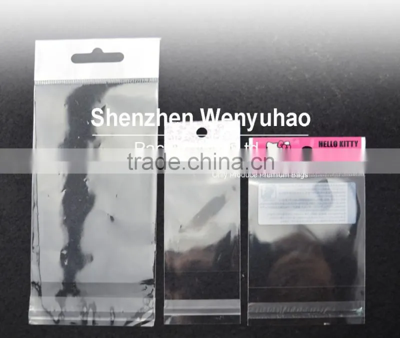 custom size transparent opp plastic self adhesive header bag with custom printing