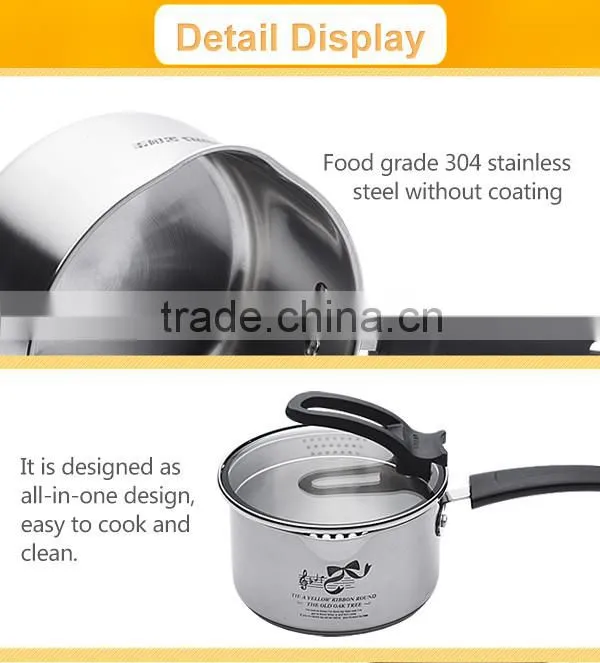 Classic Multi Nonstick Milk Pot Cookware, Hot Sale Clear Glass Stainless Steel Sauce Pan