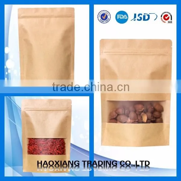 Wholesale Ziplock Packaging Bag Stand up style white Kraft Bag With Rectangle Window stand up zipper bag