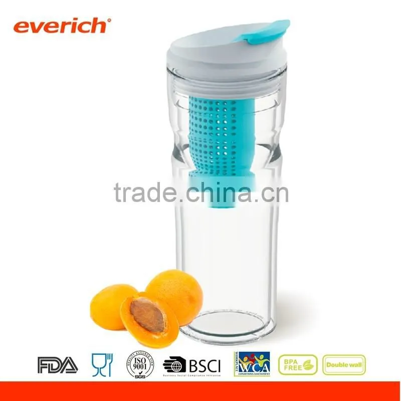 Everich 16oz Double wall tritan tumbler with flip lip and fruit infuser