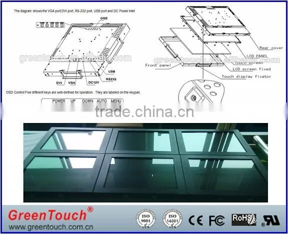 Industrial Open Frame Touch Screen Monitor 15'' 17'' 19'' 22'' LCD Open Frame IR /Resistive touch screen monitor