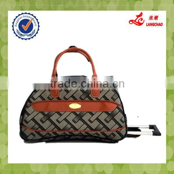 New Design Hot Sale Popular PU Material Real Push Trolley Durable Wheel Alibaba China Trolley Duffle Bag