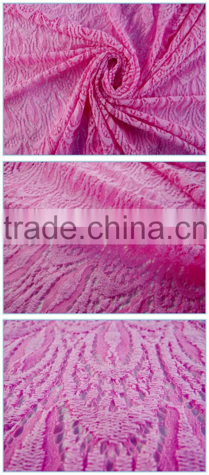 storage hot selling stylish discount promotion lace tricot brushed knitting lace fabric wholesale Spandex Nylon Cotton materials