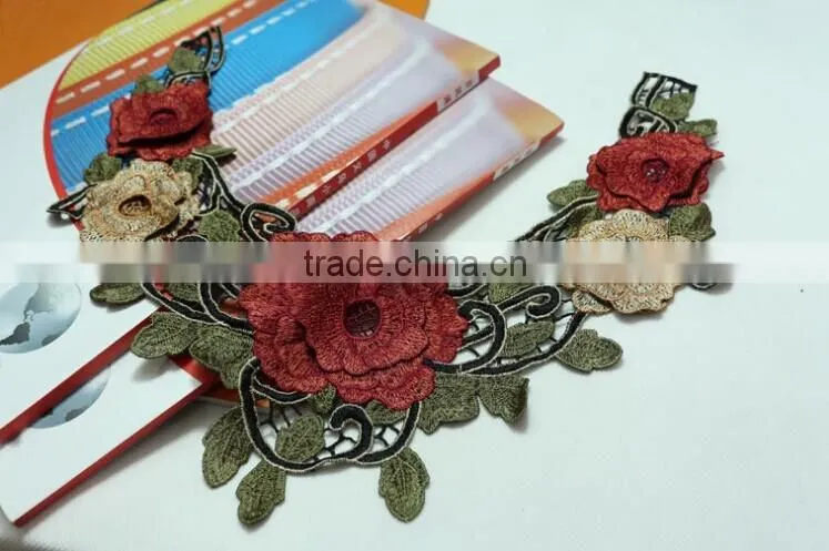 Multi-color Rose Flower Embroidery Lace Guipure Lace Collar for Tang Suit