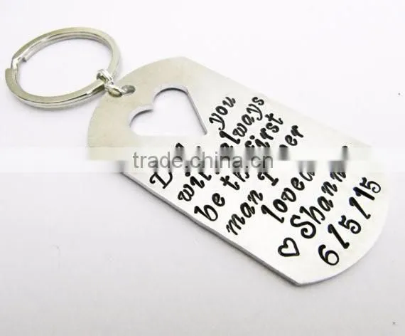 Personalized Father's Dog Tag Keychain with stamped logo
