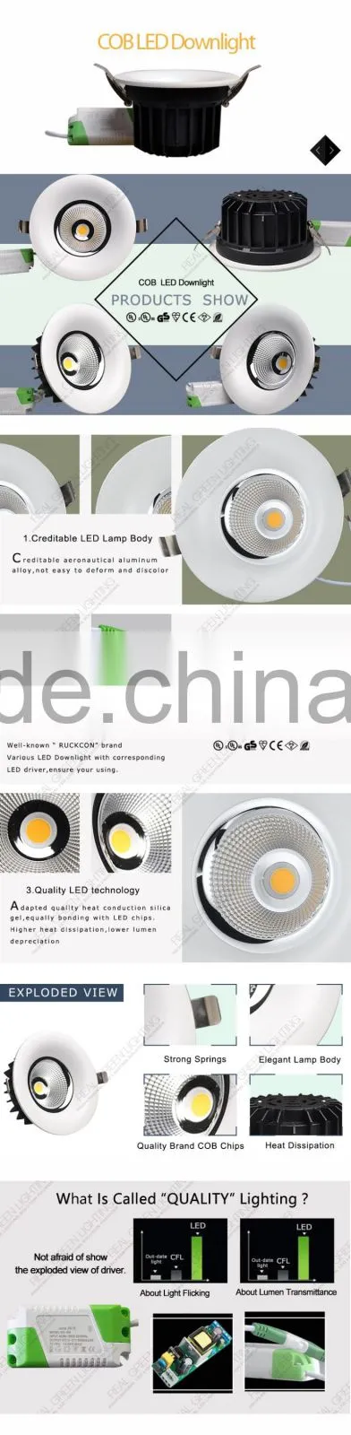 2016 20W LED Downlight COB 20W Downlight 1350lm AC100V-265V LED Downlight