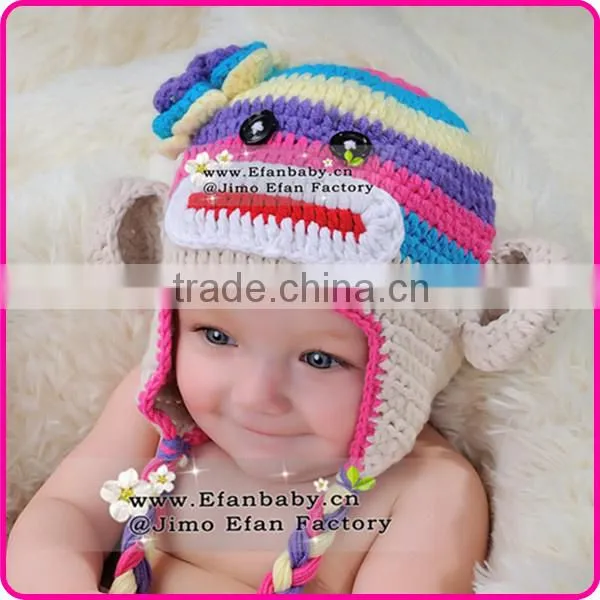 monkey shaped knitting baby hat handmade crochet hat with tassel