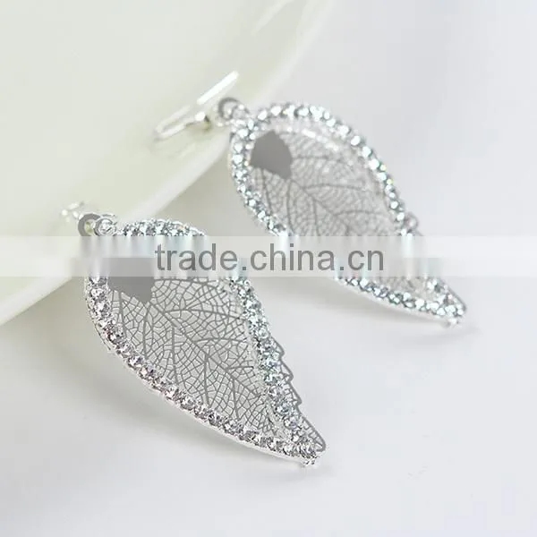pot leaf shape diamonds gold silver color leaf earring