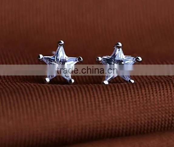 Lovely gift white sapphire star 18K White gold filled stud earring