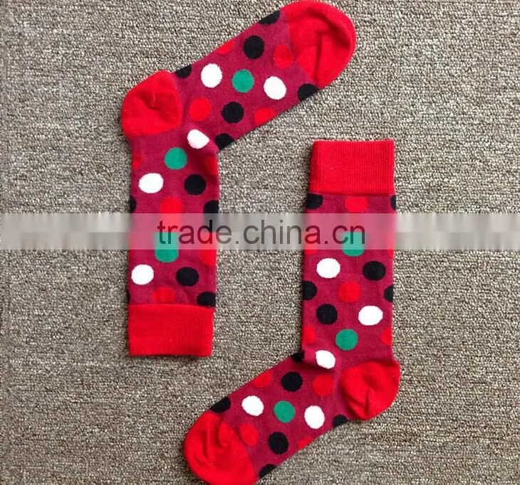 Low Moq Stock Socks On Sale Bright Red Colored Happy Dots Women Socks
