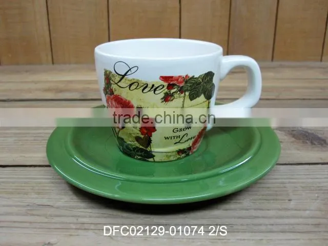 ceramic rose decal 5pcs condiment set with green wooden stand