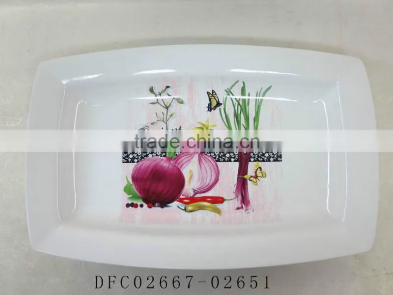 Rectangle Ceramic Decal Dinner Deep Plate