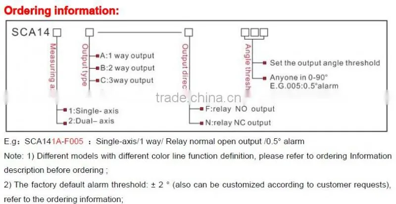 SCA141A Standard Relay Output Type Dual-axis 4 directions Tilt Switch Sensor, Positive Slope Negative Slope Monitoring