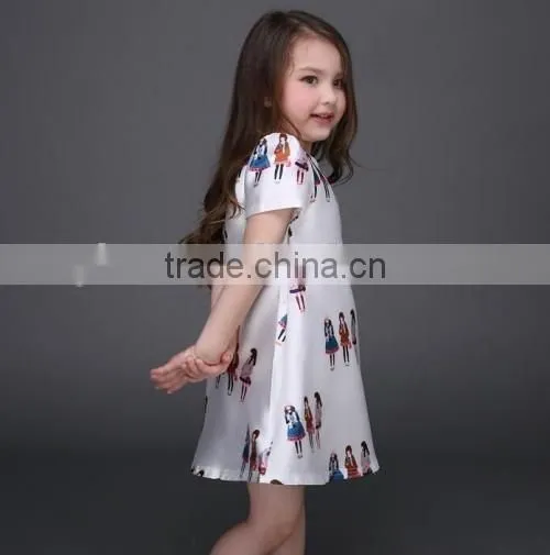 top quality cartoon baby kids traditional dresses satin material sweet girl white ball gown dresses for kids