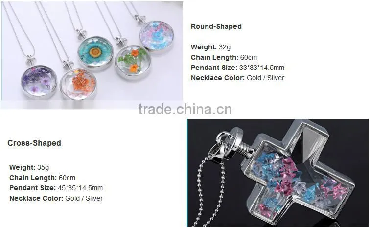 2016 DIY handmade glass frame necklace with real flower inside