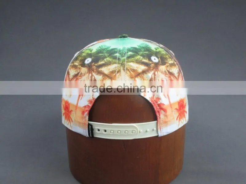 Heat transfer print 5-panel snapback cap with PU label