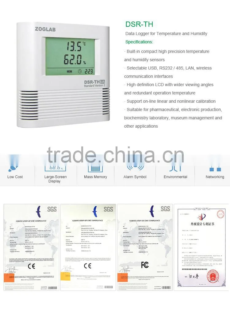 High precision Temperature Data Recorder, Humidity Data Logger with Alarm