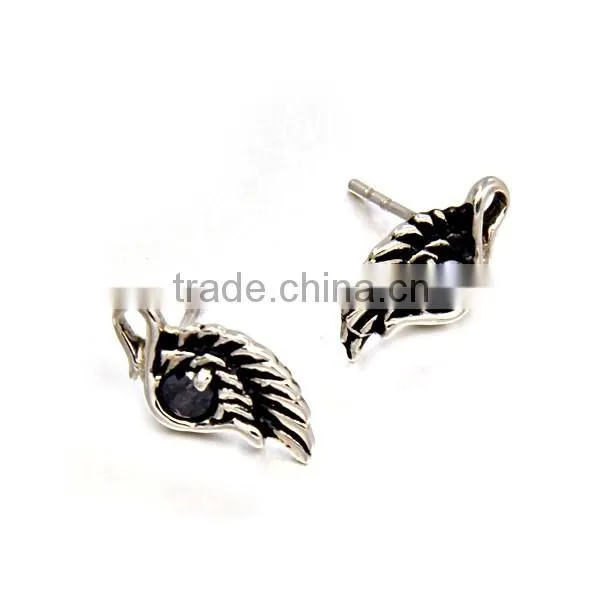 2016 New Arrival Eye Mens Jewelry Silver Antique Stainless Steel Wing Earrings