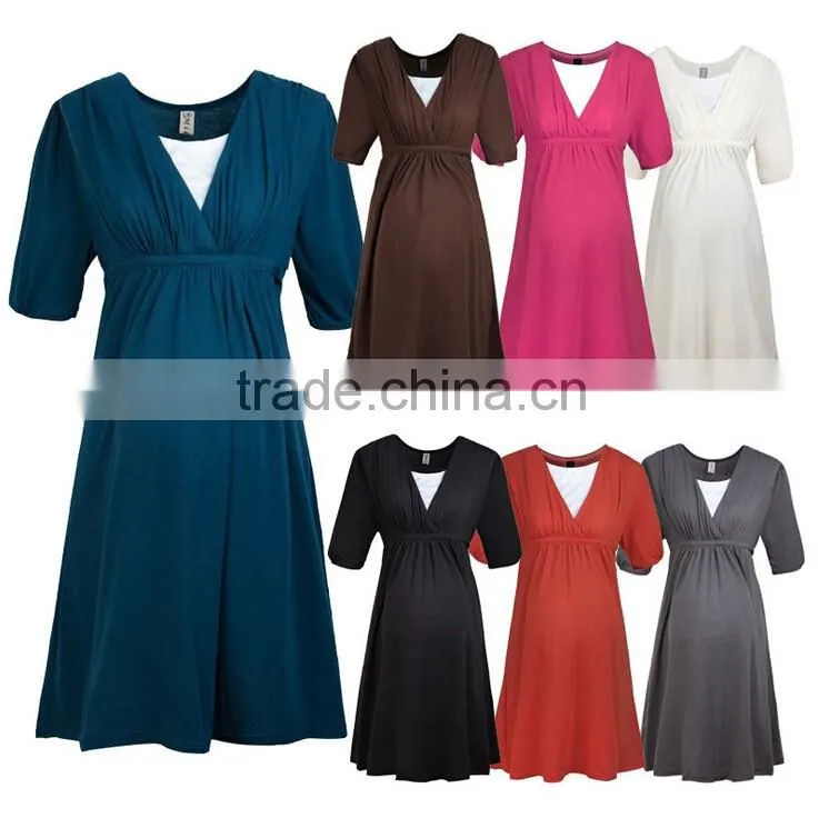 Comfortable Cotton Maternity Clothes Nursing Breastfeeding Dress