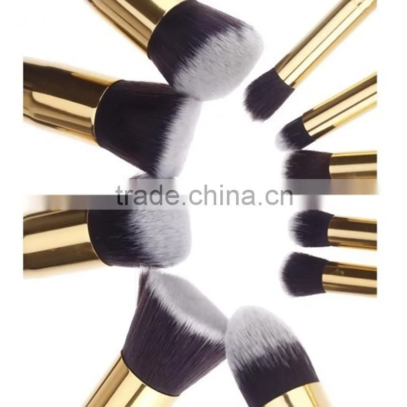 Hot sale high quality 10pcs Black gold Synthetic Kabuki Makeup Brush Set with private label
