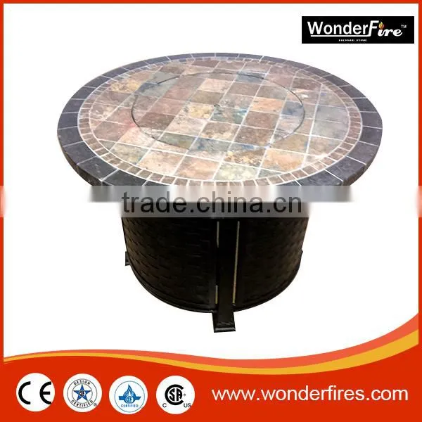Gas Fire Pit Table Marble Top Round Outdoor Propane Fireplace Patio Furniture